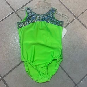 Child Size 10 Green & Blue Animal Print Gymnastics or Dance Bodysuit Leotard NWT